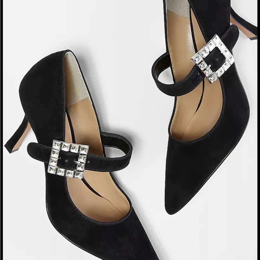 🆕 Ann Taylor Crystal Buckle Suede Pumps